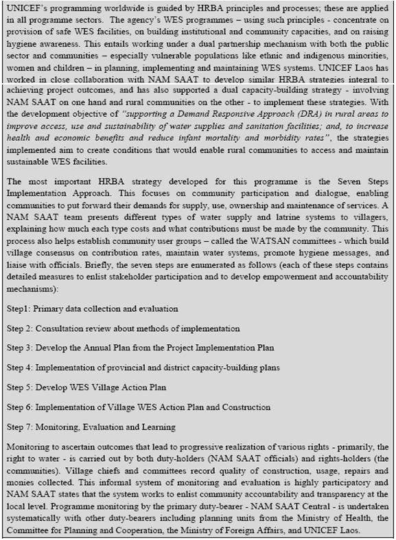 Box 1. UNICEF Laos and Human Rights-Based Approaches - The Seven Steps Implementation Approach